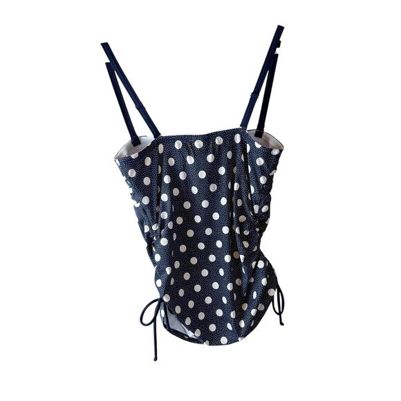Boden Women's Tankini Top Swim Sz 14‎ Navy Blue White Polka Dots Cinch Side - Picture 4 of 6